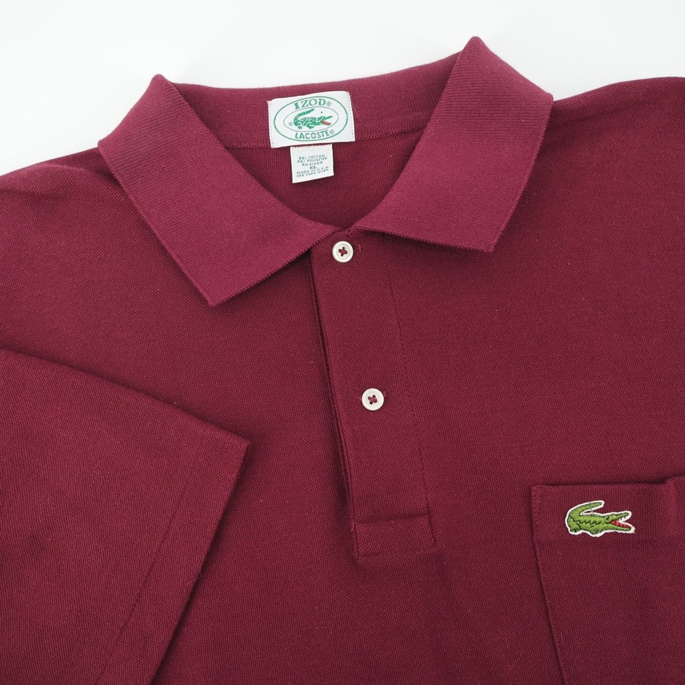 Vintage IZOD Lacoste Burgundy Polo Shirt Short Sleeve Pocket Mens XL Made in USA